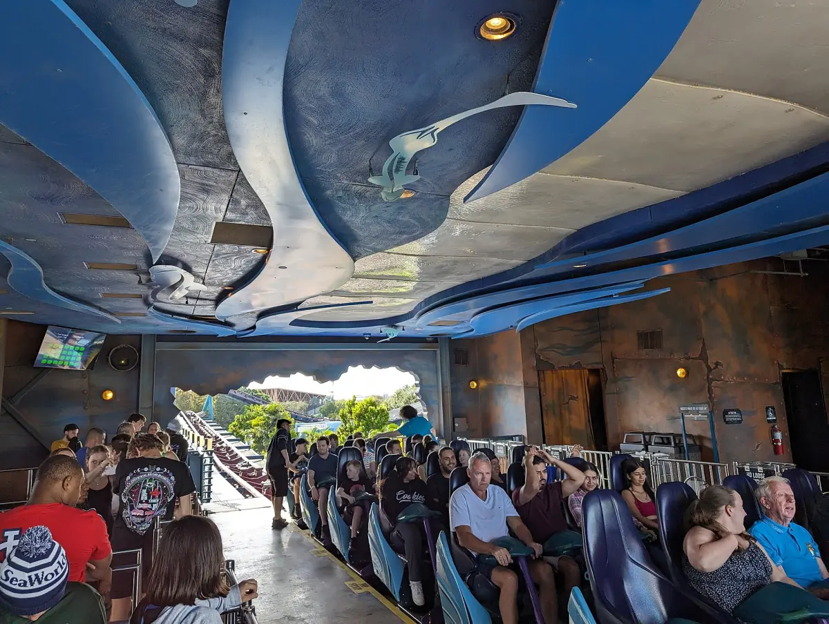 Riders boarding the Mako coaster at SeaWorld Orlando